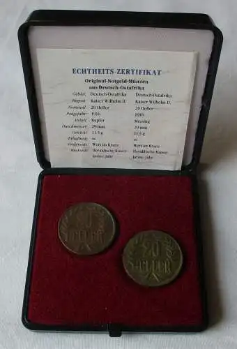 2x 20 Heller Münze Deutsch Ostafrika DOA 1916 J.727 im Etui + Zertifikat /109767
