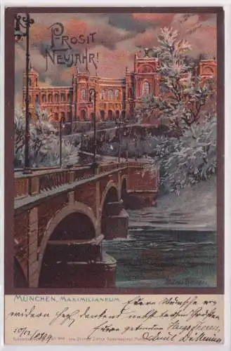901668 Ak Prosit Neujahr - München Maximilianeum 1899