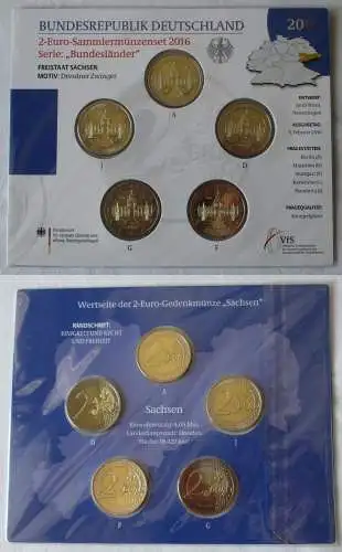 BRD 2 Euro-Gedenkmünzenset 2016 Stg. Bundesländer Sachsen (159973)
