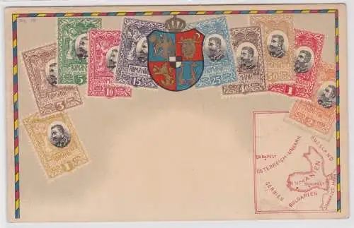 901139 Briefmarken Ak mit Briefmarken von Rumänien um 1910