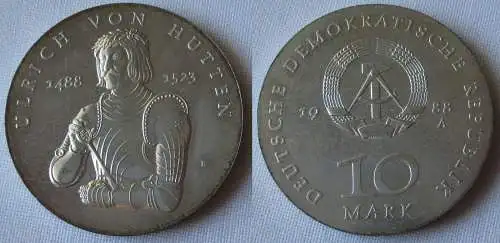 DDR Gedenk Münze 10 Mark Ullrich von Hutten 1988 Silber Stempelglanz (141847)
