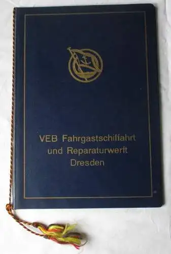 DDR Urkundenmappe VEB Fahrgastschiffahrt und Reparaturwerft Dresden (113401)