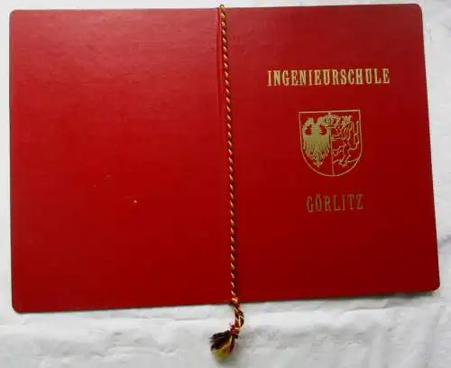 Original DDR Urkundenmappe Ingenieurschule Görlitz Gold geprägt (111599)