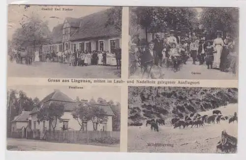 88036 Feldpost Ak Gruß aus Lingenau Gasthof, Forsthaus usw. 1915