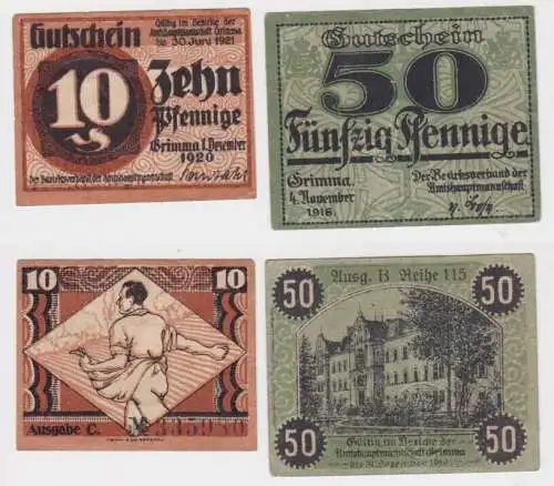 10 & 50 Pfennig Banknoten Amtshauptmannschaft Grimma 1918/1920 (133368)