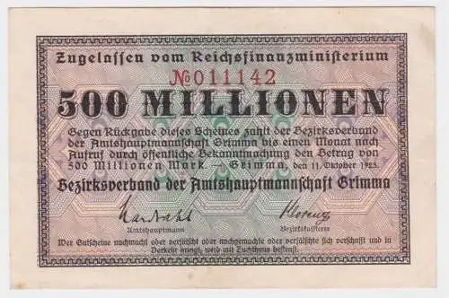 500 Millionen Mark Banknoten Amtshauptmannschaft Grimma 11.10.1923 (135416)