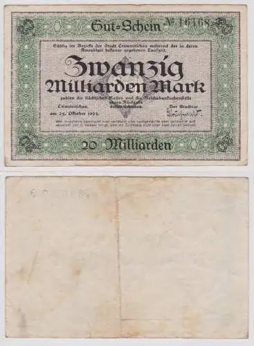 20 Milliarden Banknote Inflation Stadt Crimmitschau 25.10.1923 (131502)