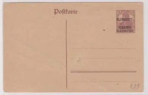 68505 GS Postkarte P 2 Deutsche Abstimmungsgebiete Allenstein 15 Pfennig
