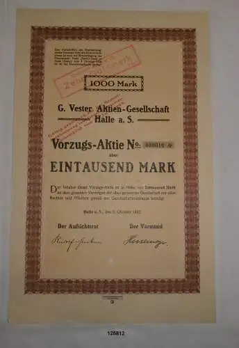 1000 Mark Aktie G.Vester AG Halle an der Saale 5. Oktober 1922 (128812)