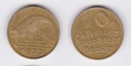 10 Pfennig Messing Münze Danzig 1932 Dorsch Jäger D 13 (115641)