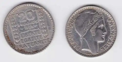 20 Franc Silber Münze Frankreich 1938 (134386)