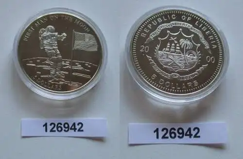 5 Dollar Nickel Münze Liberia 2000 1. Mann auf dem Mond (126942)
