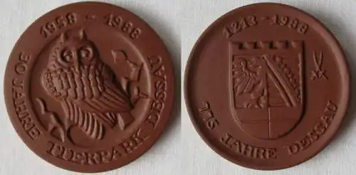 DDR Medaille Meissner Porzellan 30 Jahre Tierpark Dessau 1958-1988 (144976)