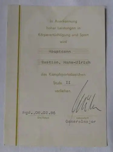 DDR Urkunde Hauptmann Kampfsportabzeichen Stufe II Bartel II Nr. 4 c (102068)