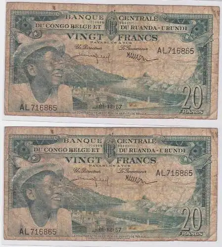 20 Frank Banknote Belgisch Congo Ruanda Urundi 1957  (123428)