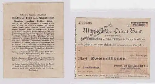 1 Millionen M. Banknote Mitteldeutsche Privat Neuhaldensleben 10.8.1923 (126414)