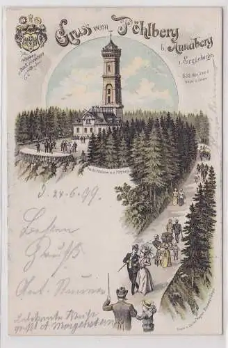 99658 Lithographie Ak Gruss aus Pöhlberg bei Annaberg im Erzgebirge 1899