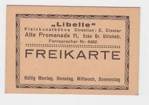 Freikarte Halle Kleinkunstbühne "Libelle" alte Promenade 11 um 1920 (121725)