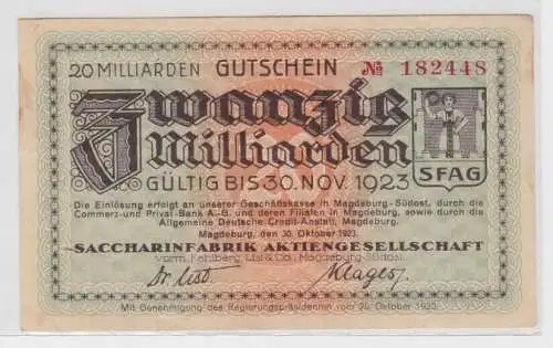20 Milliarden Mark Banknote Magdeburg Saccharinfabrik 30.10.1923 (133105)