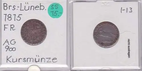 1/24 Taler Silber Münze Braunschweig-Wolfenbüttel 1815 FR (121551)