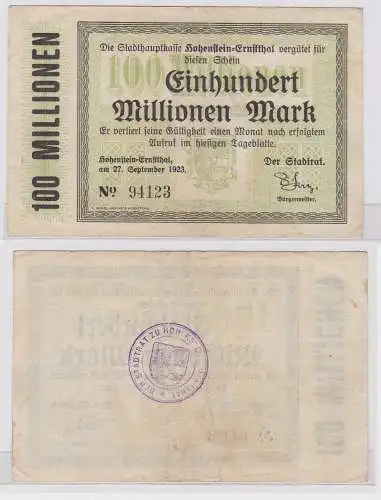 100 Millionen Mark Banknote Stadt Hohenstein Ernstthal 27.9.1923 (120542)