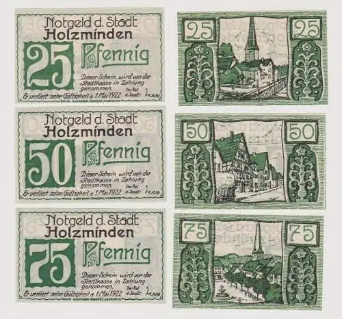25,50 & 75 Pfennig Banknoten Notgeld Stadt Holzminden um 1922 (151321)