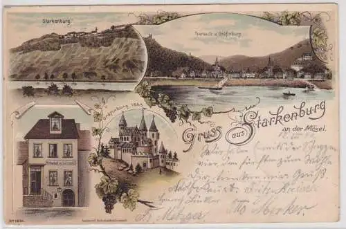 17134 Ak Lithographie Gruß aus Starkenburg an der Mosel Gastwirtschaft usw. 1899