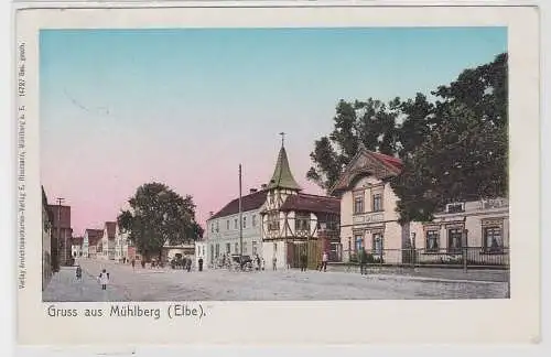 92769 AK Gruss aus Mühlberg (Elbe) - Straßenansicht mit Kutschen 1909