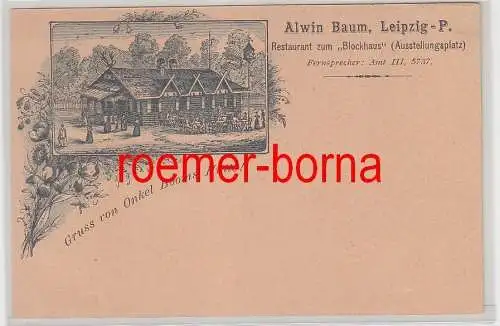 77333 Ak Leipzig Restaurant zum Blockhaus Alwin Baum (Ausstellungsplatz) um 1900