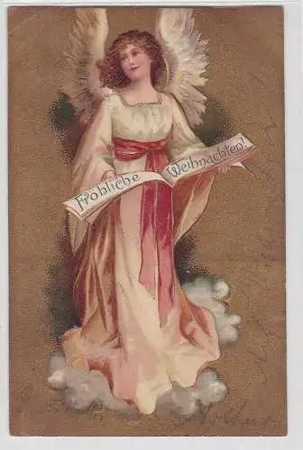 74958 Fröhliche Weihnachten Präge Ak Engel steht auf Wolke 1903