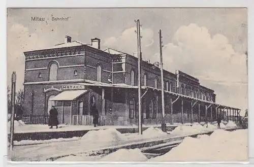 63057 Feldpost Ak Mitau Jelgava Bahnhof im Winter 1916
