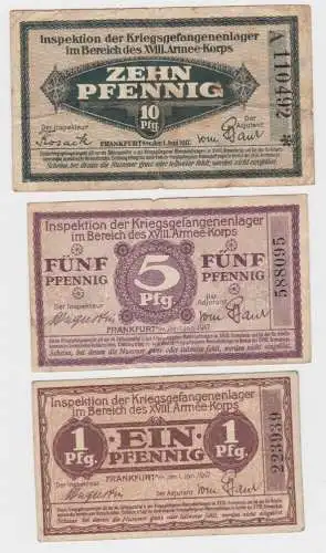 3 Banknoten Kriegsgefangenenlager 1917 XVIII.Armeekorps Frankfurt a.M. (140364)