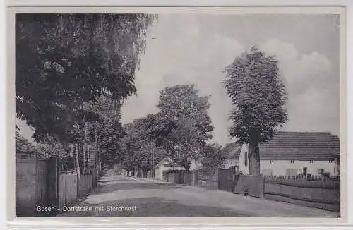 84066 AK Gosen - Dorfstraße mit Storchnest, Straßenansicht um 1920