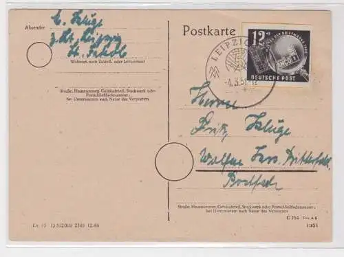 906869 DDR Postkarte Mi 271 Blockausgabe Tag der Briefmarke SST Leipzig 4.3.1951