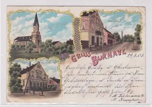 907698 Ak Lithographie Gruss aus Burhave Post, Kirche, Hausptstraße 1903