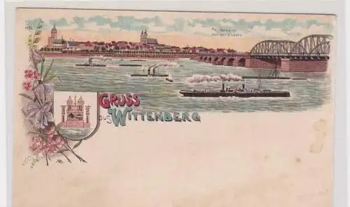 907699 Ak Lithographie Gruß aus Wittenberg von der Elbseite um 1900