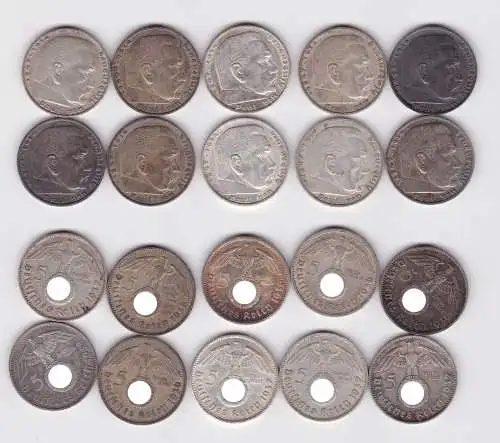 10 Silbermünzen 3. Reich 5 Mark Hindenburg Jäger 367 (104347)