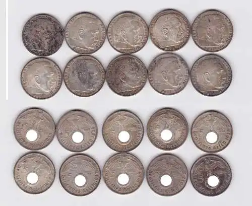10 Silbermünzen 3. Reich 5 Mark Hindenburg Jäger 367 (106234)