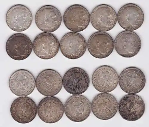 10 Silbermünzen 3. Reich 5 Mark Hindenburg (102471)