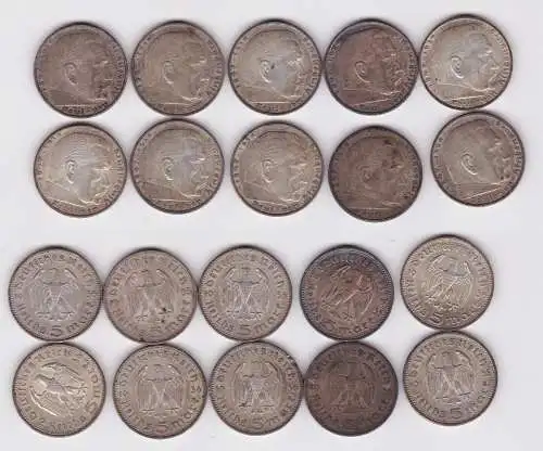 10 Silbermünzen 3. Reich 5 Mark Hindenburg (102405)