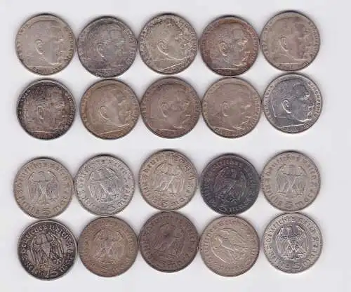 10 Silbermünzen 3. Reich 5 Mark Hindenburg (108718)