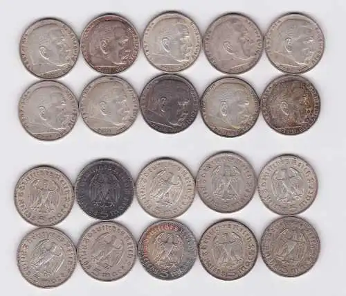 10 Silbermünzen 3. Reich 5 Mark Hindenburg (108903)