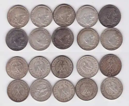 10 Silbermünzen 3. Reich 5 Mark Hindenburg (105603)