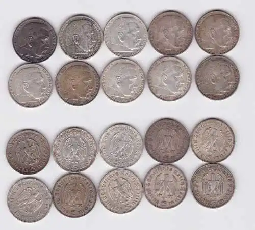 10 Silbermünzen 3. Reich 5 Mark Hindenburg (102479)