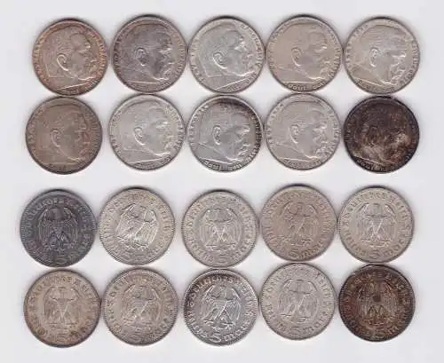 10 Silbermünzen 3. Reich 5 Mark Hindenburg (117126)