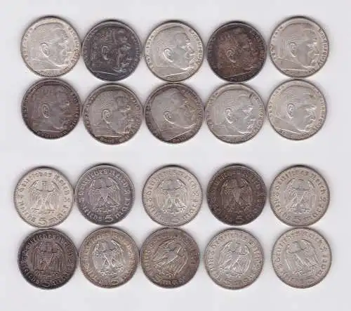 10 Silbermünzen 3. Reich 5 Mark Hindenburg (110188)