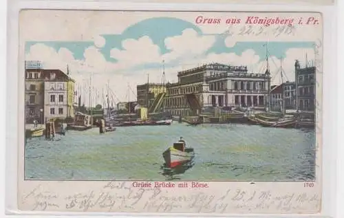 907685 Ak Lithographie Gruß aus Königsberg Ostpreußen grüne Brücke mit Börse1905
