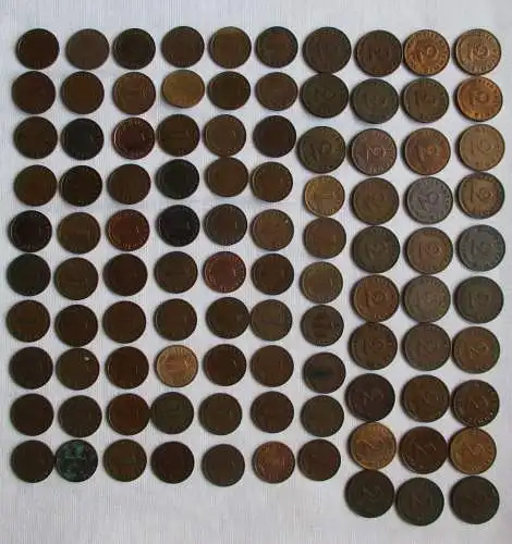 100 Kleinmünzen 3.Reich 1 und 2 Pfennig Kupfer (101233)