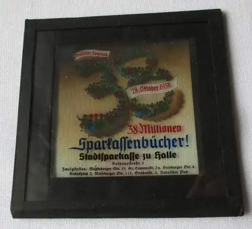 Werbung Fotoplatte Deutscher Spartag 28. Okt. 1938 Stadtsparkasse Halle (110333)