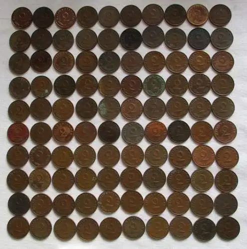 100 Kleinmünzen 3.Reich 2 Pfennig Kupfer (115012)